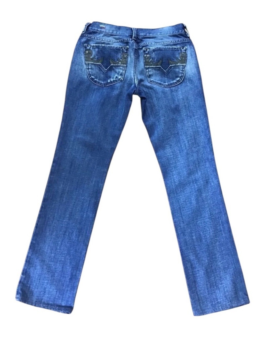 DIESEL Liv sequin distressed jeans low rise straight leg 28 ripped denim blue